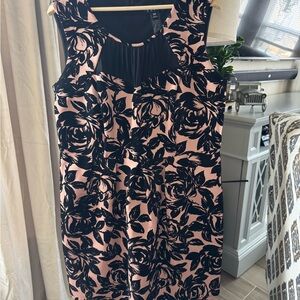 En Focus Women 18W Mauve Blush Black Floral Sheath Dress